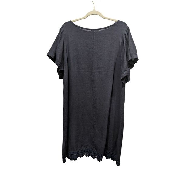 Bellambia Dark Blue 100% Linen Made in Italy Crochet Hem Shift Dress, 1X - Picture 4 of 7
